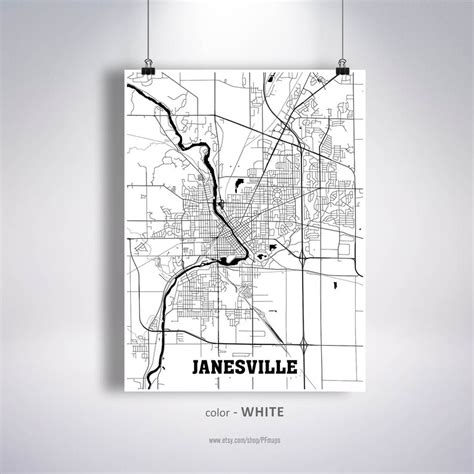Janesville Map Print Janesville City Map Wisconsin Wi Usa Etsy