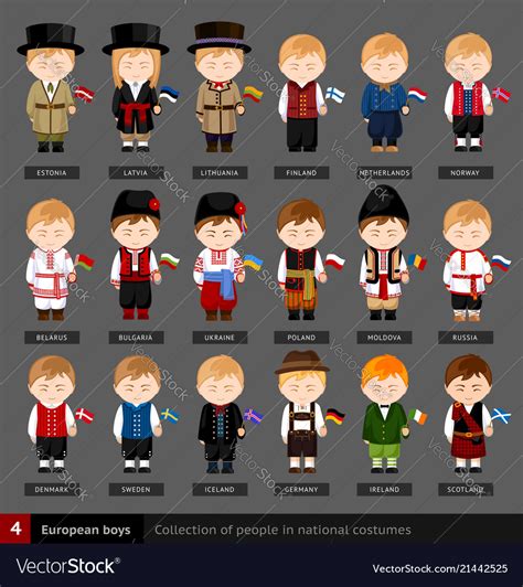 European Boys In National Dress With Flag Vector Image