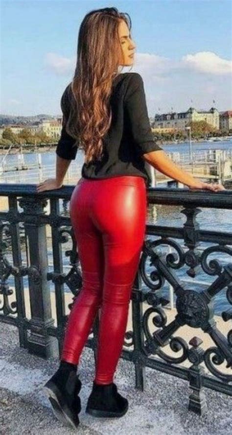 Leather Pants Street Style Wet Look Leggings Red Leather Pants