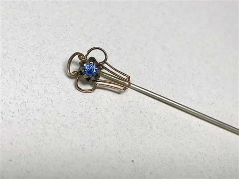 Edwardian Era Stick Pin Faux Sapphire Gold Filled Gem