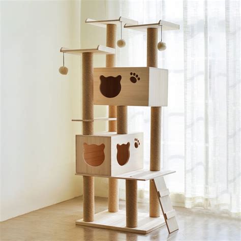 61 Solid Wood Cat Tree Condo Multiple Tiers Cat House And Step With
