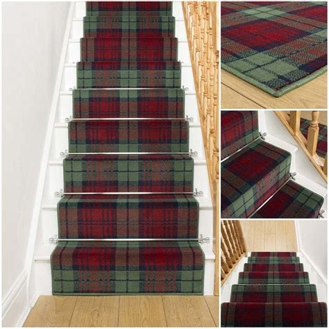Tartan Red Green Stair Carpet Runner For Staircase Modern Quality