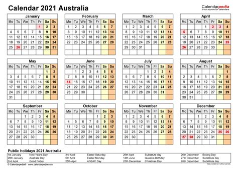 Australian 2021 Calendar Printable