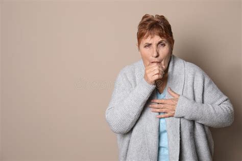 Elderly Woman Coughing Against Color Background Stock Image Image Of
