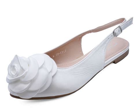 Ladies Flat Satin White Slingback Wedding Bridal Bridesmaid Bride Shoes