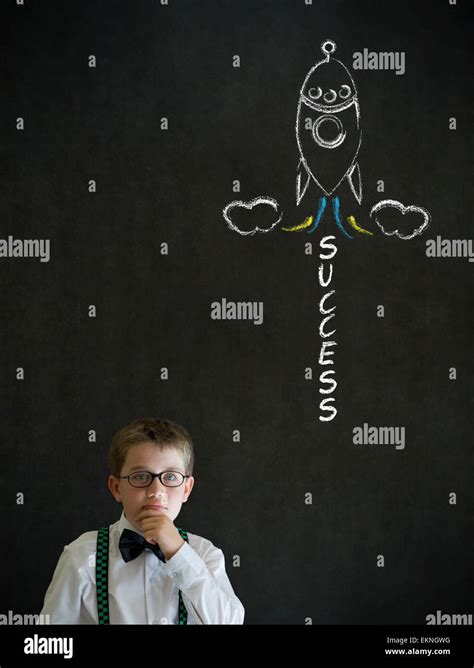 Thinking Boy Business Man With Chalk Success Rocket Stock Photo Alamy