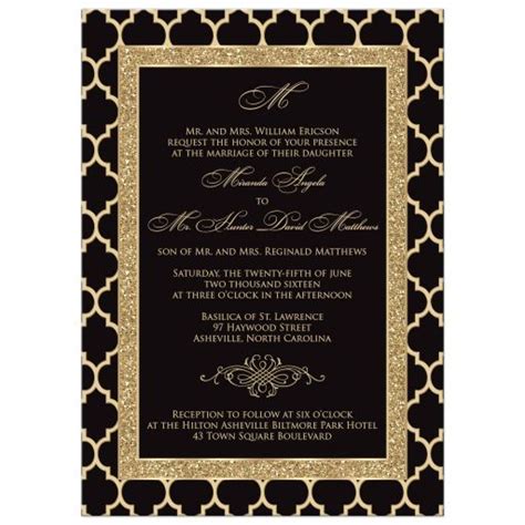 Did you scroll all this way to get facts about black and white wedding invitations? Monogrammed Wedding Invitation | Black, Gold Quatrefoil ...