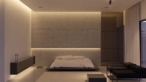 Luxury Industrial Master Bedroom With Concrete Accent Wall And