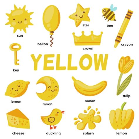 Free Vector Yellow Objects And Vocabulary Words
