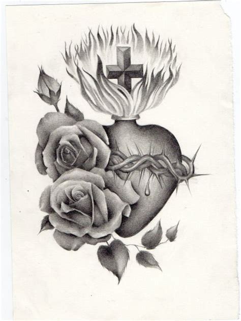 Realistic Sacred Heart Drawing Finer