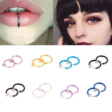 2pcspair Hot Lip Piercing Fake Nose Ring Black Nose Rings Fake Piercing 10mm Labret Piercing