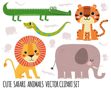 Vector Clipart Lion, Elephant Clipart, Safari clipart, snake clipart, Crocodile clipart, Tiger ...