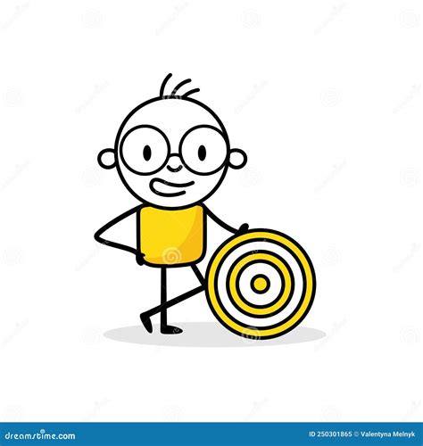 Businessman Leaning On A Target On White Background Hand Drawn Doodle