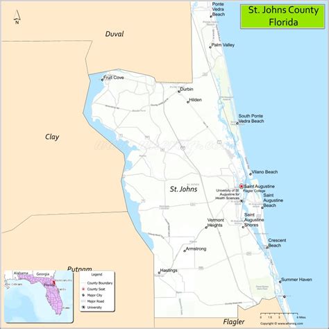 St Johns County Map Florida County Map County Seat Co