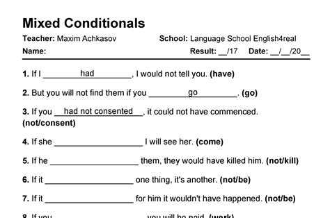 Mixed Conditionals English Grammar Fill In The Blanks Exercises With