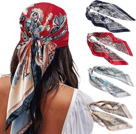 Haimeikang Satin Head Scarves Square Silk Feeling Hair Scarf 4 Pcs 236 Inches Headscarf For