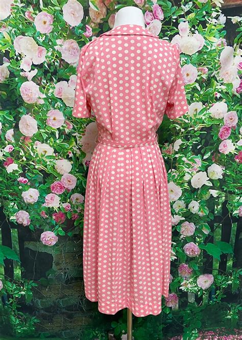 60s Pink White Polka Dot Dress Zip Front Pockets Etsy