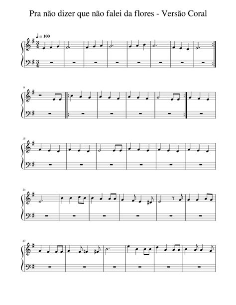 Pranãodizerquenãofaleidaflores Versão Coral Sheet Music For Piano Solo