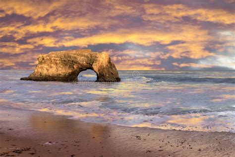 Dramatic Sunset Over Natural Bridges State Beach Stock Image Image Of