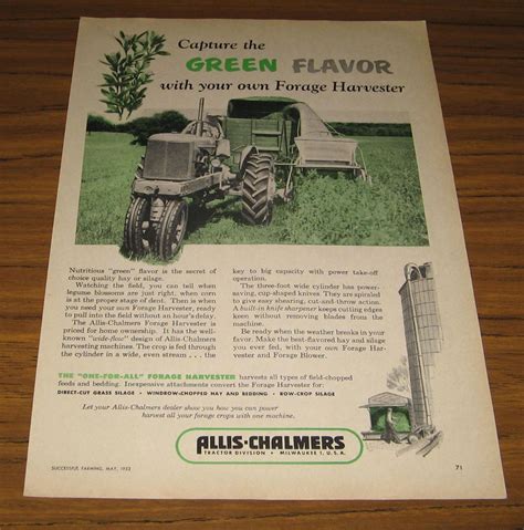 1952 Vintage Ad Allis Chalmers Tractor Pulls Forage Harvester On Farm