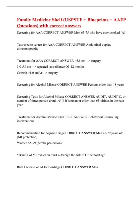 Family Medicine Shelf (USPSTF + Blueprints + AAFP Questions) with