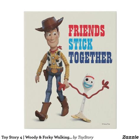 Toy Story 4 Woody And Forky Walking Together Faux Canvas Print Zazzle