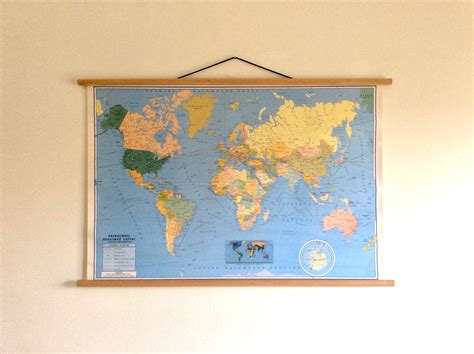 Vintage World Atlas Map School Chart School Map Wall Etsy