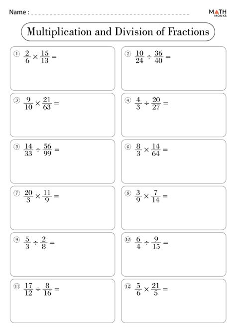 Multiplying And Dividing Rational Numbers Fractions Worksheet