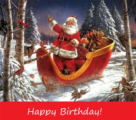 Old Fashioned Santa With Sleigh Birthday Wish December Birthday