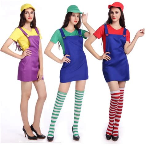 New Plus Size Adults Women Super Costume High Quality Sexy Mario Cosplay Dress Xmas Mario
