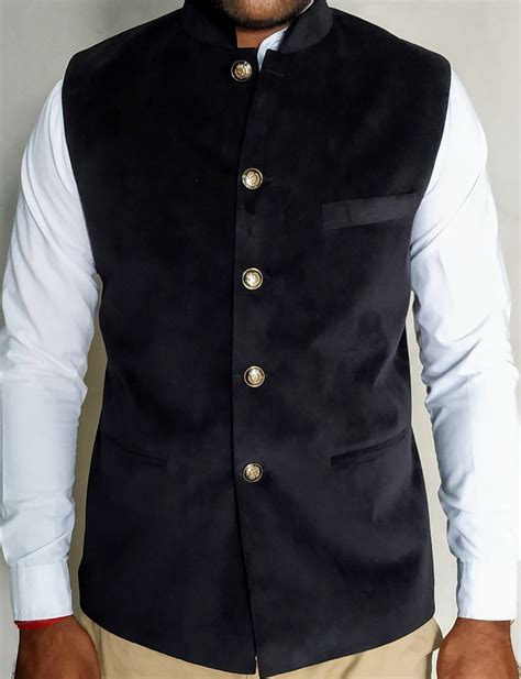 Designer Mens Black Velvet Nehru Jacket Mens Waistcoat Etsy
