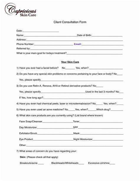 Esthetician Client Consultation Form Template Beautiful Beauty Therapy