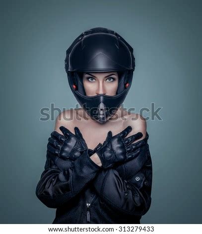 Naked Girl Us Armystyle Motorcycle Helmet Stock Photo 22932763