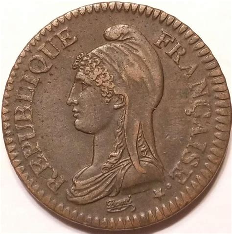 1795 1796 Bronze Lan 4 2 Decimes Revolutionary France French Coin Rare