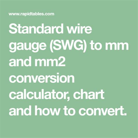 Standard Wire Gauge Swg To Mm And Mm2 Conversion Calculator Chart