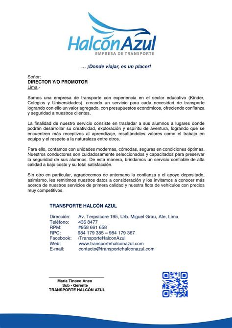 Carta De Presentacion Transporte Escolar By Transporte Halcon Azul Issuu
