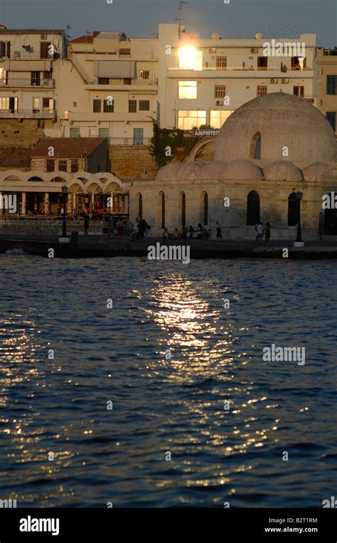 Chania Harbour At Sunset Crete Stock Photo Alamy