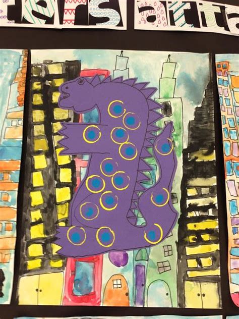 Apex Elementary Art When Monsters Attack Watercolor Cityscape With