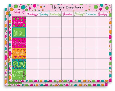 My Busy Week Activity Calendar