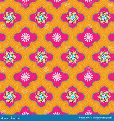 Vibrant Pink And Orange Decorated Moroccan Seamless Pattern With Floral