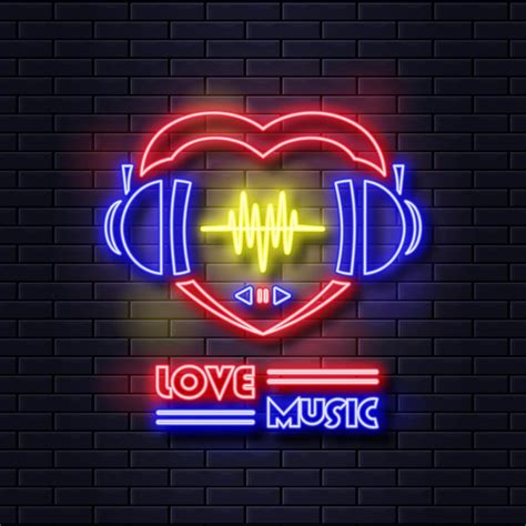 Premium Vector Love Music Icon Glowing Neon Sign