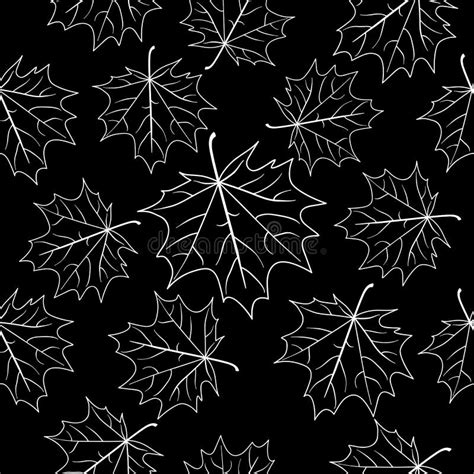 White Maple Leaves Over Black Seamless Pattern Autumn Vector