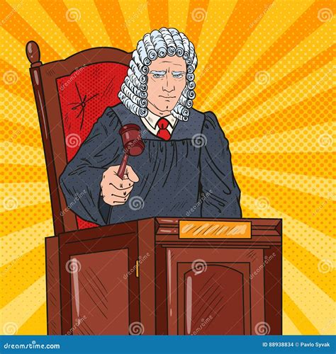 Pop Art Senior Judge In Courthouse Striking The Gavel Law And Legal