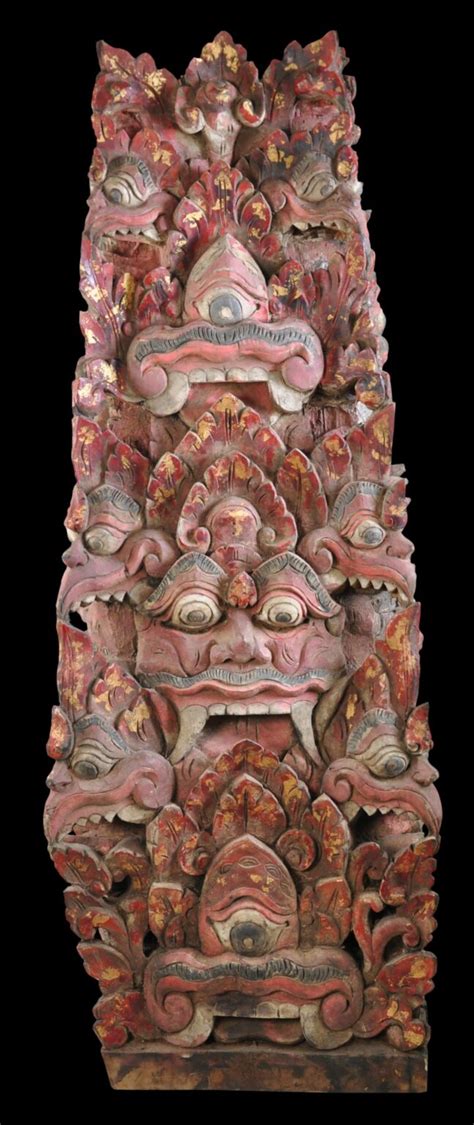 Balinese Wooden Pillar Base Sendi Tugeh Carved With Multiple Karang
