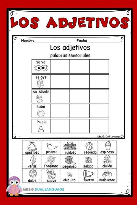 Adjetivos Worksheet In Spanish
