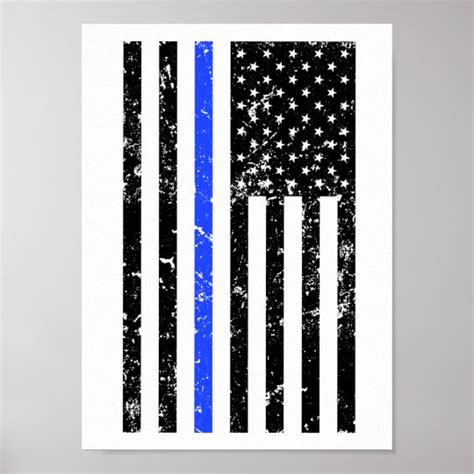 Thin Blue Line Police Officer Flag Poster