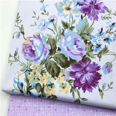 pretty purple huge rose flowers and purple abstract check printed cotton fabric floral fabric for