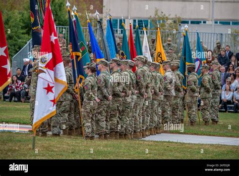 Us Army Soldiers Bear The Unit Colors At The Change Of Command