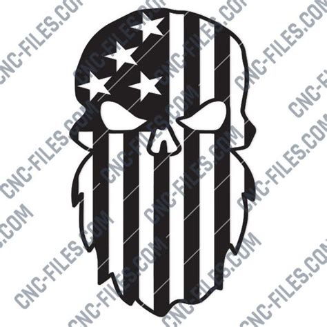 Beard Punisher Usa Flag Skull Design Files Dxf Svg Eps Ai Cdr Cnc
