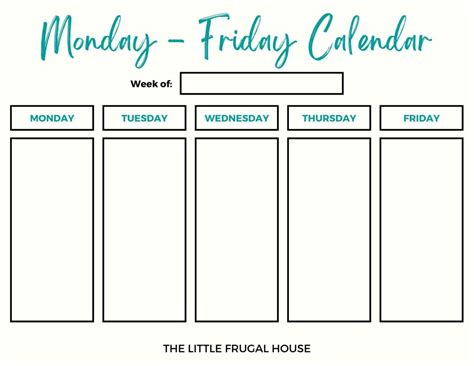 Free Printable Calendar Monday Through Friday 4 Weekly Color Options